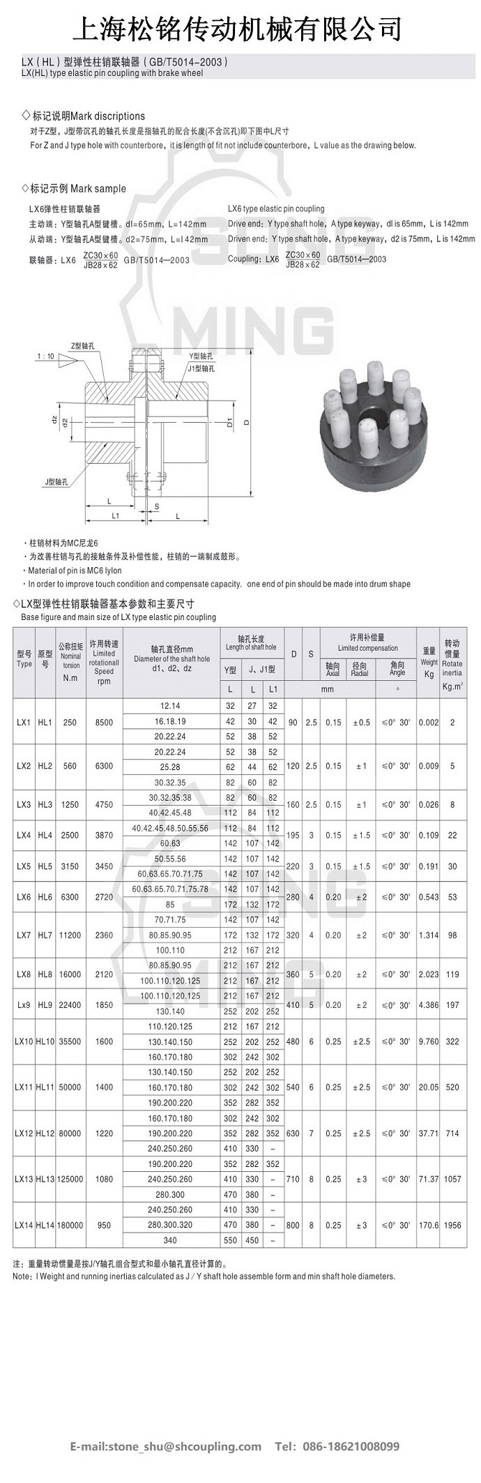 LX(HL) elastic coupling Technical Parameters